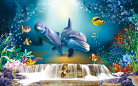 Papier peint 3D dessin animé dauphin sous-marin, autocollant amovible, motif corail et poissons océaniques, pour chambre d'enfant et décoration murale de crèche