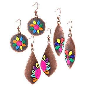 Boucles d'oreilles pendantes en forme de fleur, en alliage plaqué bronze antique, style bohème, bijoux de fête pour femmes - Product Image 5