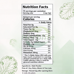Polvo de Kale Puro Seco OEM, Bolsa de 227g (8oz) |   Alimento Vegano Sin OMG de Grado Alimenticio, Para Smoothies y Desayunos - Product Image 2