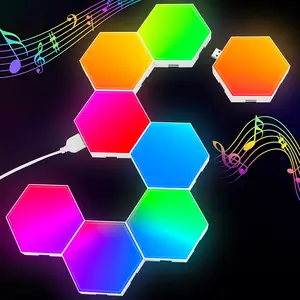 Lâmpada de parede LED hexagonal para jogos RGB Painel de LED Hexagonais Sala de jogos Parede decorativa Sincronização de música Luzes de parede LED hexagonais