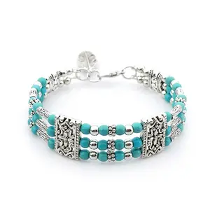 2024 Three rows of multi color feather pendant bracelet multi color choice turquoise alloy fashion bracelet