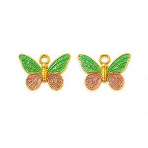 Ciondolo a forma di farfalla Ilan in smalto verde e rosa, 2 pezzi, per la creazione di gioielli - Product Image 2