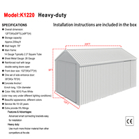 Abri de jardin métallique 12 pi x 20 pi - Unité de rangement extérieure à double porte - Abri de garage métallique
