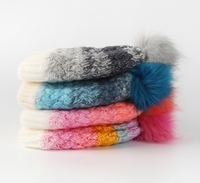 Ensemble deux pièces bonnet et gants en tricot pour enfants d'hiver à pompon tendance Dégradé de couleurs Plus polaire Bonnet chaud pour enfants