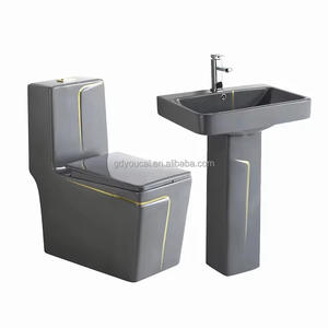 Amélioration de la salle de bain Toilette verte à bord doré Combinaison de lavabo de toilette Nigeria Afrique du Sud <span class=keywords><strong>Prix</strong></span> compétitif de toilette 1 pièce - Product Image 5