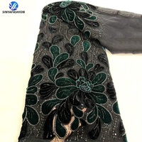 Tissu en dentelle de velours floral 3D Sinya de luxe avec paillettes et perles, 5 yards, magnifique broderie perlée, dentelle française en maille pour mariage et fête