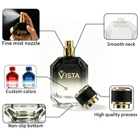 Flacon de parfum carré en verre VISTA 45 ml, pulvérisateur de luxe unique, sérigraphie, col en aluminium, vide