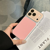 Coque de téléphone à motif litchi avec grande fenêtre pour iPhone 17 Pro Max, protection d'objectif d'appareil photo pour iPhone 17, 16, 15, 14, 13