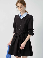 VEGA CHANG Robe à bulles de Bohème à encolure patchwork et base noire de style cool