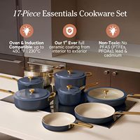 Ensemble de 17 ustensiles de cuisine en céramique antiadhésifs OEM, luxe, bleu marine, en aluminium, compatible induction, sans PFOA, direct usine