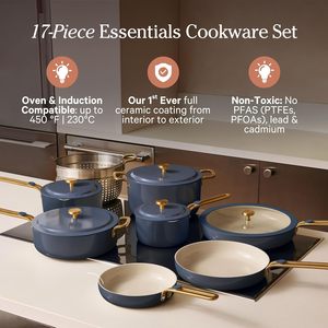 Set di Pentole in Ceramica Antiaderente OEM 17 Pezzi, Lussuoso Set Blu Navy in Alluminio, Compatibile con Induzione, Senza PFOA, Produzione di Fabbrica - Product Image 2