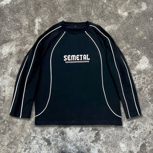 ملابس شارع قطنية طويلة الأكمام قميص عالي الجودة أسود تصميم متماسكة قميص خمر عادي كم كامل تي شيرت للرجال - Product Image 1