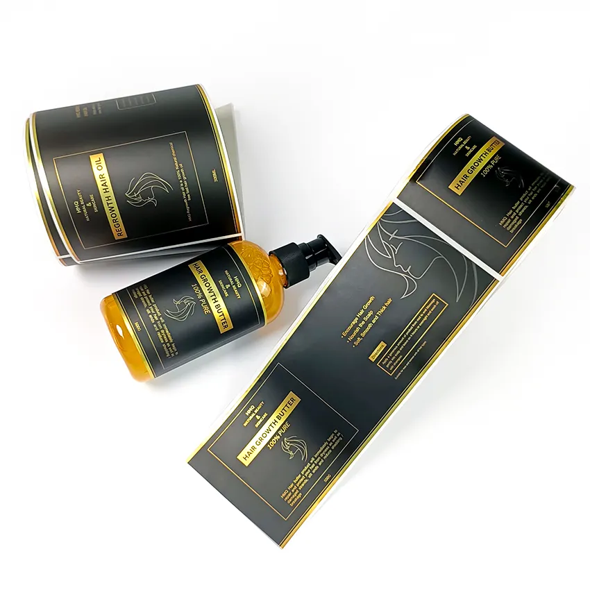 Custom Luxury Waterproof Logo Cosméticos Vinyl Label Gold Foil Shampoo Adesivos Roll Printing Packaging Labels For Lotion Bottle