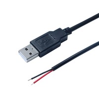 Échantillons gratuits USB 2.0 mâle femelle à 2 fils câble d'extrémité ouverte câble de charge en queue de cochon noir 0.3m 1m 2m 22awg 2464 câble