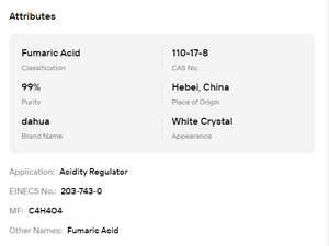 99% Purity Fumaric Acid White <b>Crystal</b> Powder CAS 110-17-8 Food Acidulant Beverage Seasoning Industrial Processing <b>Raw</b> Material - Product Image 6