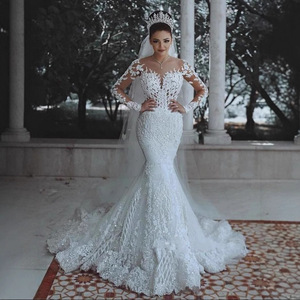 Robe de mariée sirène longue et luxueuse pour femme, style musulman, avec appliques fantômes, 100 % coton, collection 2026 - Product Image 4