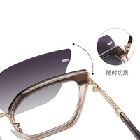 QSKY 3201 Lunettes de soleil unisexes de style papillon en métal TR90, logo personnalisé, verres polarisés avec clip magnétique