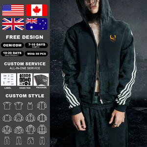 Ensemble sweat à capuche zippé et pantalon de survêtement en molleton bouclette pour homme, broderie 3D personnalisée, style streetwear hiver, en coton, vente en gros KIingSen - Product Image 1