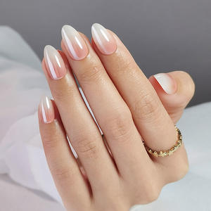 Luxo Curto Amêndoa Artesanal Unhas Artificiais Atacado Brown Gradiente Soft Gel Chrome Queda Imprensa em Unhas En Gros - Product Image 1