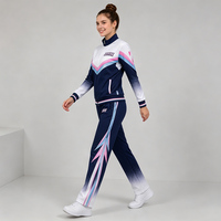 Ensemble d'échauffement personnalisé pour cheerleading, veste et pantalon Chevron bleu marine et rose pour équipe sportive, performance, OEM
