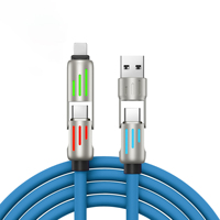 USB-C USB Tipe C pengisian daya Cepat 4-In-1, kabel standar PD, lampu pernapasan LED, lampu berjalan, aluminium Aloi, silikon untuk earphone