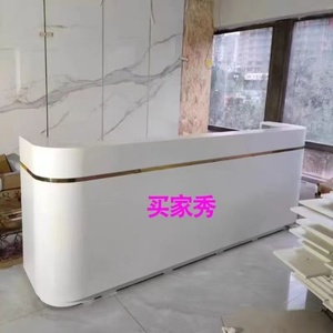 Best Selling Curved Luxury Design Wood Office Furniture Reception <b>Desk</b> with Modern Cashier Leisure Club Hair Salon Features - Product Image 6