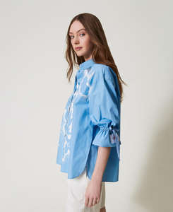 <span class=keywords><strong>Camicia</strong></span> da <span class=keywords><strong>Donna</strong></span> di Alta Qualità Personalizzata Blu <span class=keywords><strong>con</strong></span> Bottoni Motivo Floreale Maniche a Fiocco Medie Colletto Classico - Product Image 3