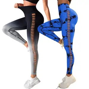 Seamless Omre Yoga Pants High Waisted Hip Lifting Fitness Pants With Cut Out Side Seamless Exercise Workout Tie Dye Leggings