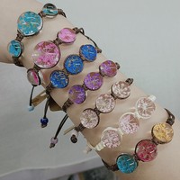 Bracelet unique pour femme, taille ajustable, simplicité végétale, corde d'ambre tissée, bijoux en fleurs séchées, bracelets et joncs