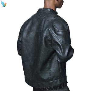 Veste en cuir de moto personnalisée pour hommes <span class=keywords><strong>Domaine</strong></span> noir Veste en cuir épais courte décontractée pour hommes chaude et épaissie - Product Image 4