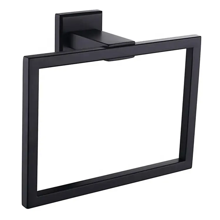 High Quality European Square Modern Wall Mounted 304 Stainless Steel Bathroom Accessory Black Holder Towel Ring