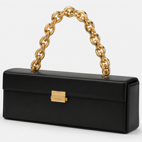 Sac à main noir rectangulaire long avec poignée chaîne dorée épaisse, sac structuré East West pour femme, pochette de soirée, sac à bandoulière