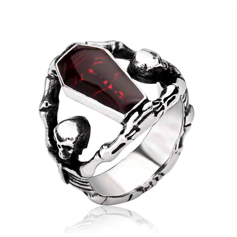Bague Vampire Gothique En Acier Inoxydable - Ornement émail Rouge, Style Punk Rétro Pour Homme
