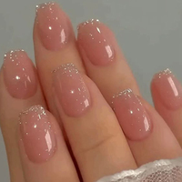 Appuyez sur les ongles avec des pointes françaises courte longueur carré en forme de solide brillant bâton sur couverture complète ongles de presse en gros faux ongles
