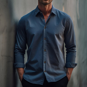 ชุดเดรสผ้าฝ้ายแท้สำหรับผู้ชายเสื้อเชิ้ตแนวยุโรปแขนยาวธุรกิจยับฟรีใหม่ล่าสุด - Product Image 5