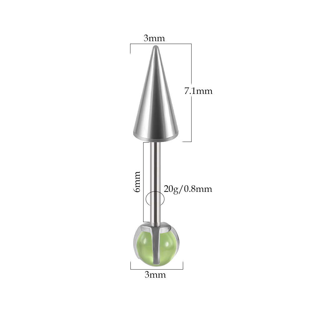 Acero-Cono agarrar cuentas verdes transparentes-Tamaño: 0,8*6*3mm