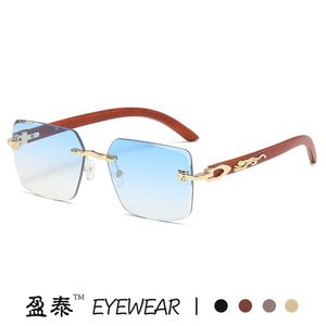 Yingtai Eyewear Frameless <b>Square</b> Sunglasses UV400 Metal <b>Frame</b> Women's Fashion Sunshades <b>Gold</b> Color - Product Image 2