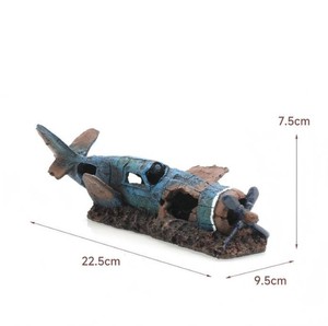 Ornement d'avion en résine PKY, détruit, avec grotte cachette, déchirure d'avion sous-<span class=keywords><strong>marin</strong></span> effrayant, décoration d'aquarium - Product Image 1