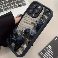Coque de téléphone portable antichoc en TPU avec motif floral rose bleu et design d'objectif en échelle pour iPhone 11 12 13 14 15 16 17 18 Pro Max