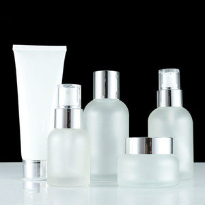 40ml 100ml 120ml 50g Set bottiglia di vetro opaco smerigliato argento pompa <span class=keywords><strong>Spray</strong></span> Top vuoto cosmetici per la cura della pelle crema parrucche - Product Image 1