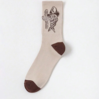 Chaussettes mi-mollet noires et blanches pour filles hiver mode dessin animé imprimé tricoté avec logo antibactérien sur le corps