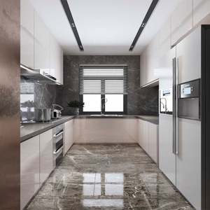 Armoires de cuisine modernes SANTOPOVA à finition brillante avec porte en verre et éclairage LED, armoire de luxe, armoire de cuisine laquée - Product Image 4