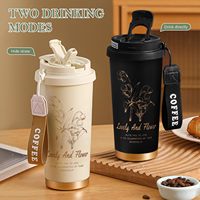 Taza de Café Aislada de Acero Inoxidable 304 de 500 ml, Vaso de Viaje con Tapa 2 en 1 y Cordón Antiderrames para Bebidas Frías y Calientes, Logotipo Personalizado