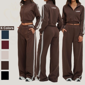 Ensemble de survêtement décontracté pour femmes, automne, sport, haut court à col montant avec fermeture éclair, pantalon taille moyenne avec poches, ensemble de survêtement pour femmes SQ2519 - Product Image 1