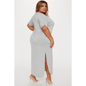 Nouvelle robe décontractée en tricot pour femme, col en V, fente double sur le côté, ourlet rond, taille et couleur personnalisées - Product Image 6