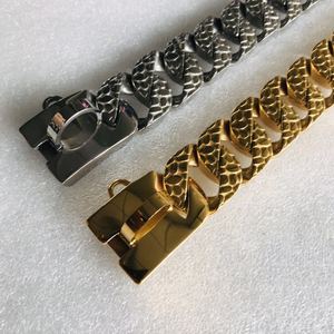 Collier pour <span class=keywords><strong>chien</strong></span> en acier inoxydable personnalisé par des designers <span class=keywords><strong>2022</strong></span>, en métal moiré, robuste, à maillons cubains, avec fermoir - Product Image 2