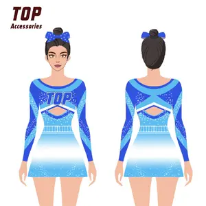 Wholesale Custom Girls' Cheerleading Uniform Spandex Sportswear Clothing Dress With Rhinestones Printing Available XS XL Sizes