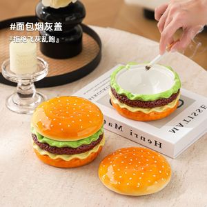 Creative Hamburger <b>Ashtray</b> With Lid <b>Ceramic</b> Round For Home Office Living Room - Product Image 1