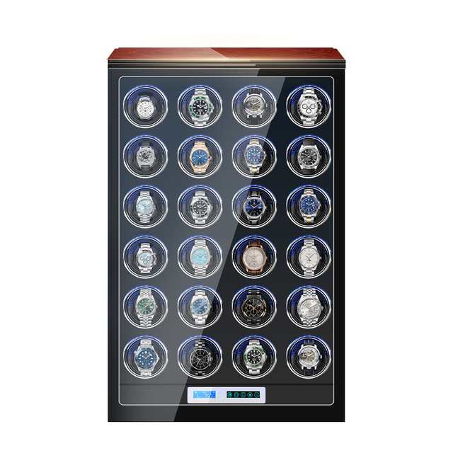 High Quality LED Light Automatic Touch Screen Watch Winder 24 Slots Watch Display Box