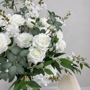 Nuevo diseño personalizado boda arco blanco flor arreglo boda flor artificial telón de fondo con flor boda telón de fondo - Product Image 4